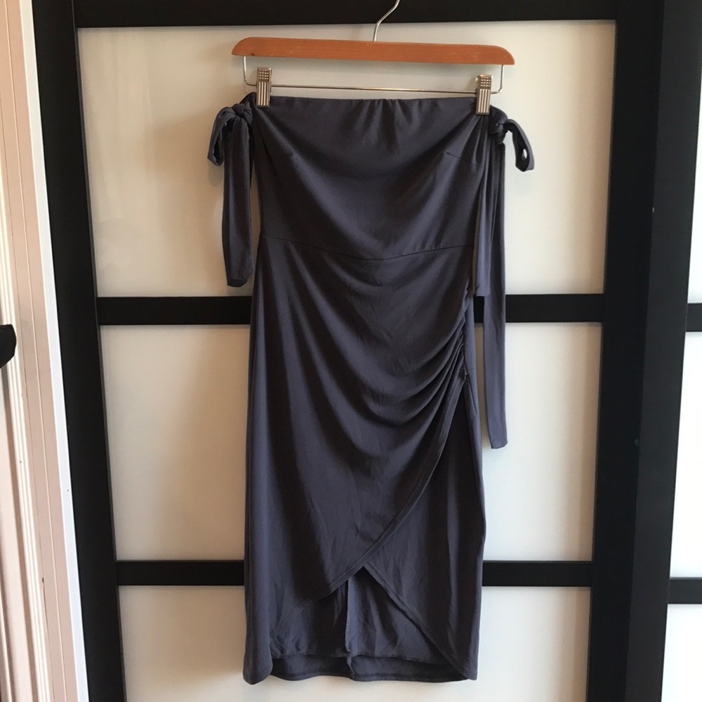 Mini blue grayish , off the shoulder straps dress